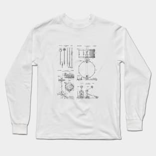 Drummer Gift Drum Kit Vintage Patent Image Long Sleeve T-Shirt